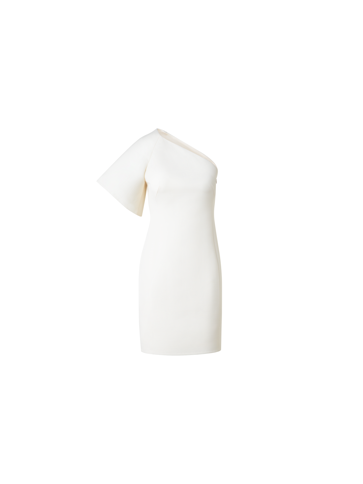 Designer One-Shoulder Wool Double-Face Cocktail Dress - ecru - white