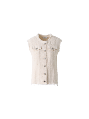 Designer Oversize Gilet in Summer Bouclé Cotton - ecru