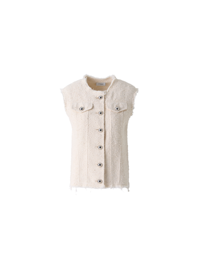 Designer Oversize Gilet in Summer Bouclé Cotton - ecru