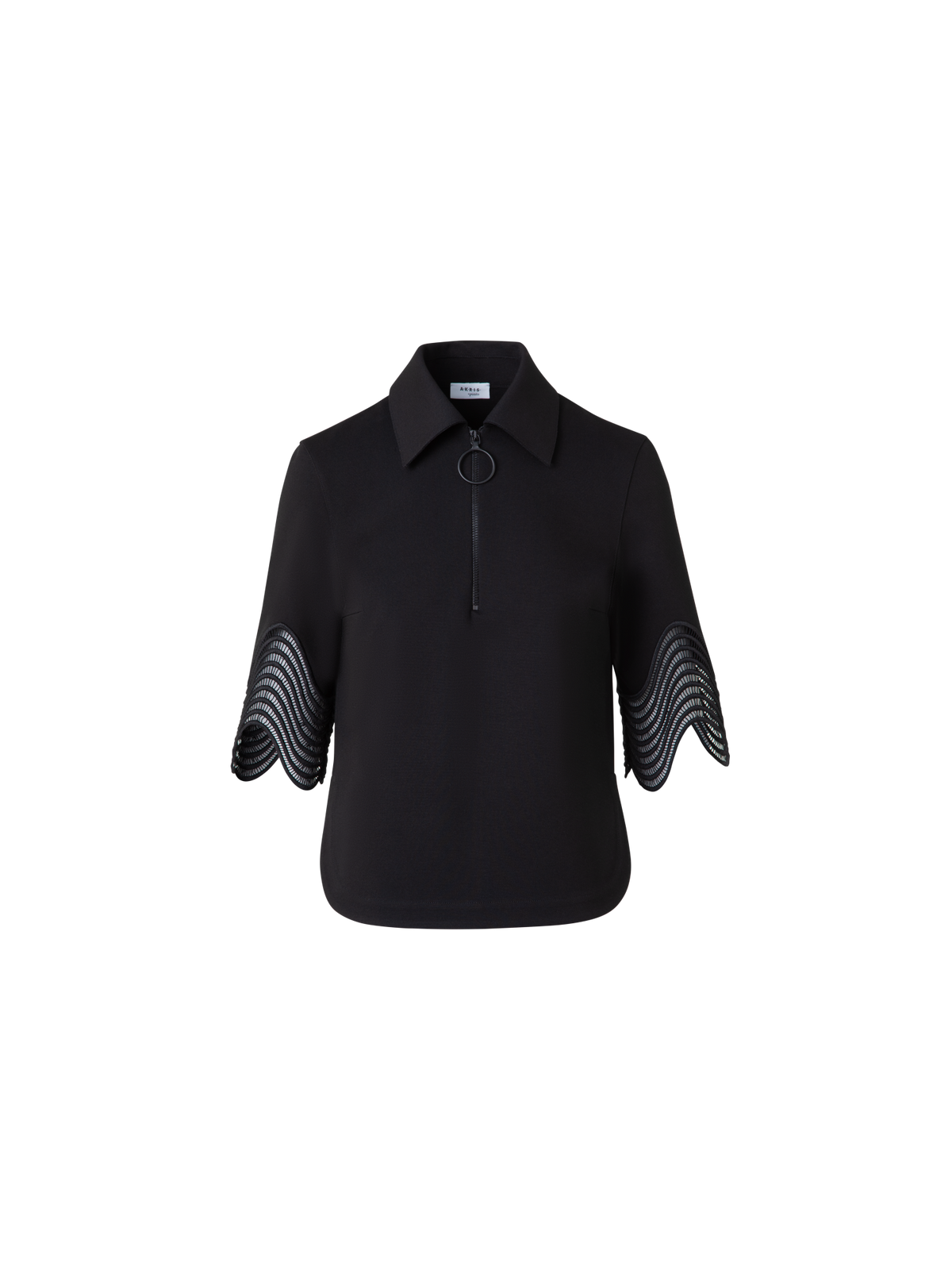 Designer Jersey Shirt with Wave Lace - black