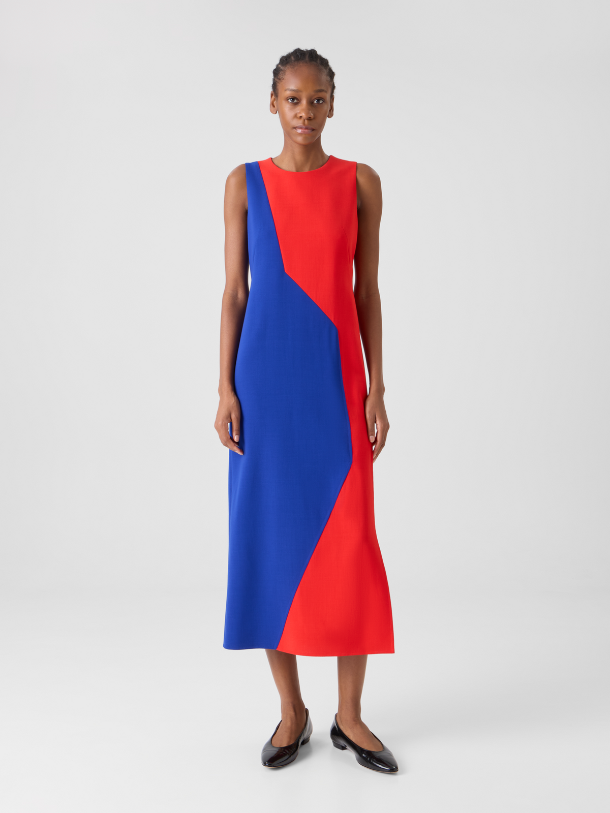 Designer Midi Sheath Dress with Polygon Patchwork - multicolor