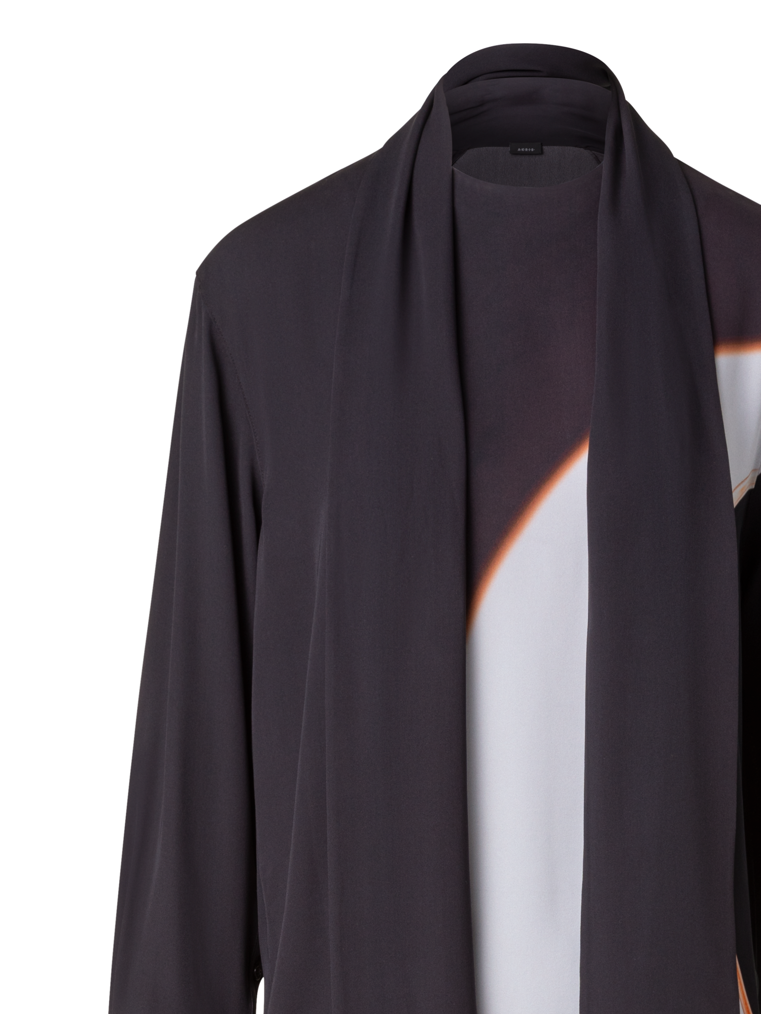 Designer Long Silk Crêpe Tunic with Mocca Loop Print - brown - multicolor