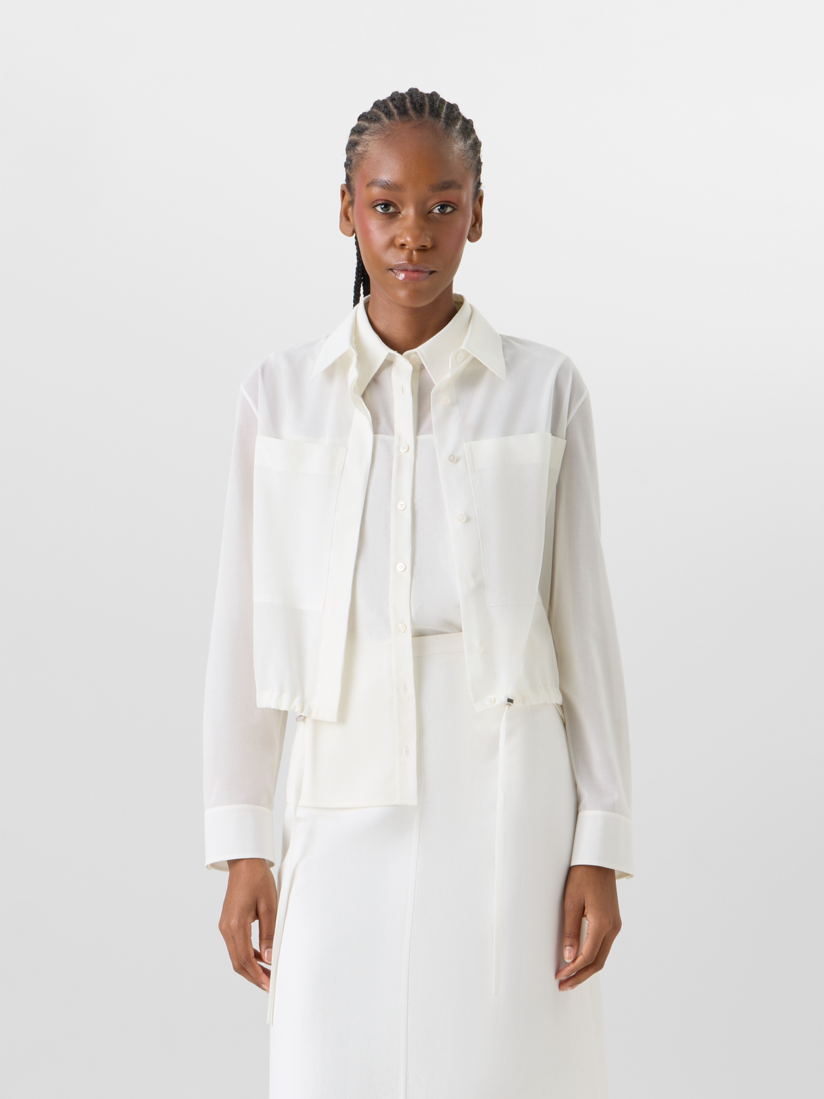 Designer Long-Sleeve Cotton Voile Blouson Shirt - ecru #editorial