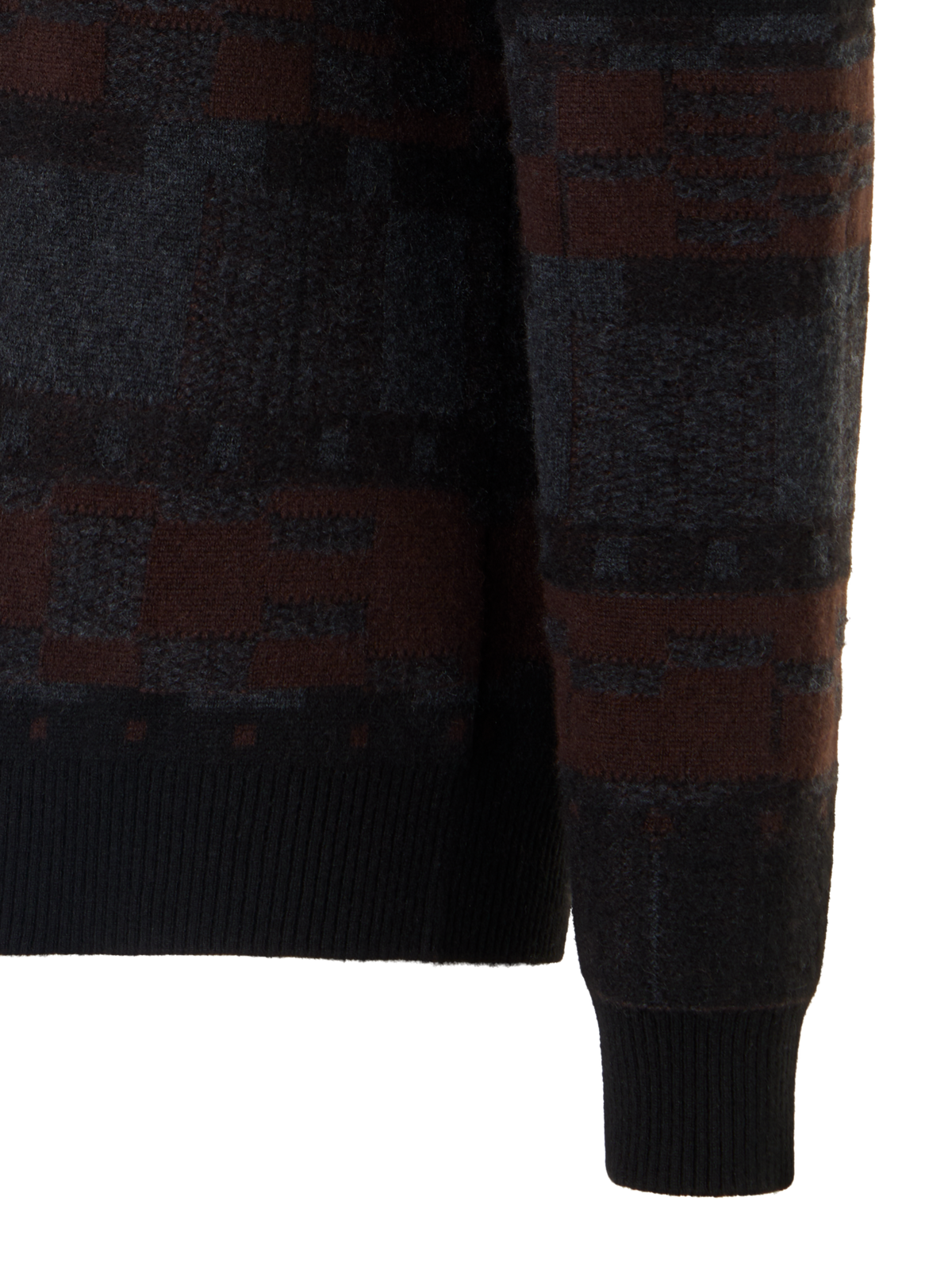 Designer Oversized Cashmere Jacquard Sweater with Drawstring Collar - brown - black