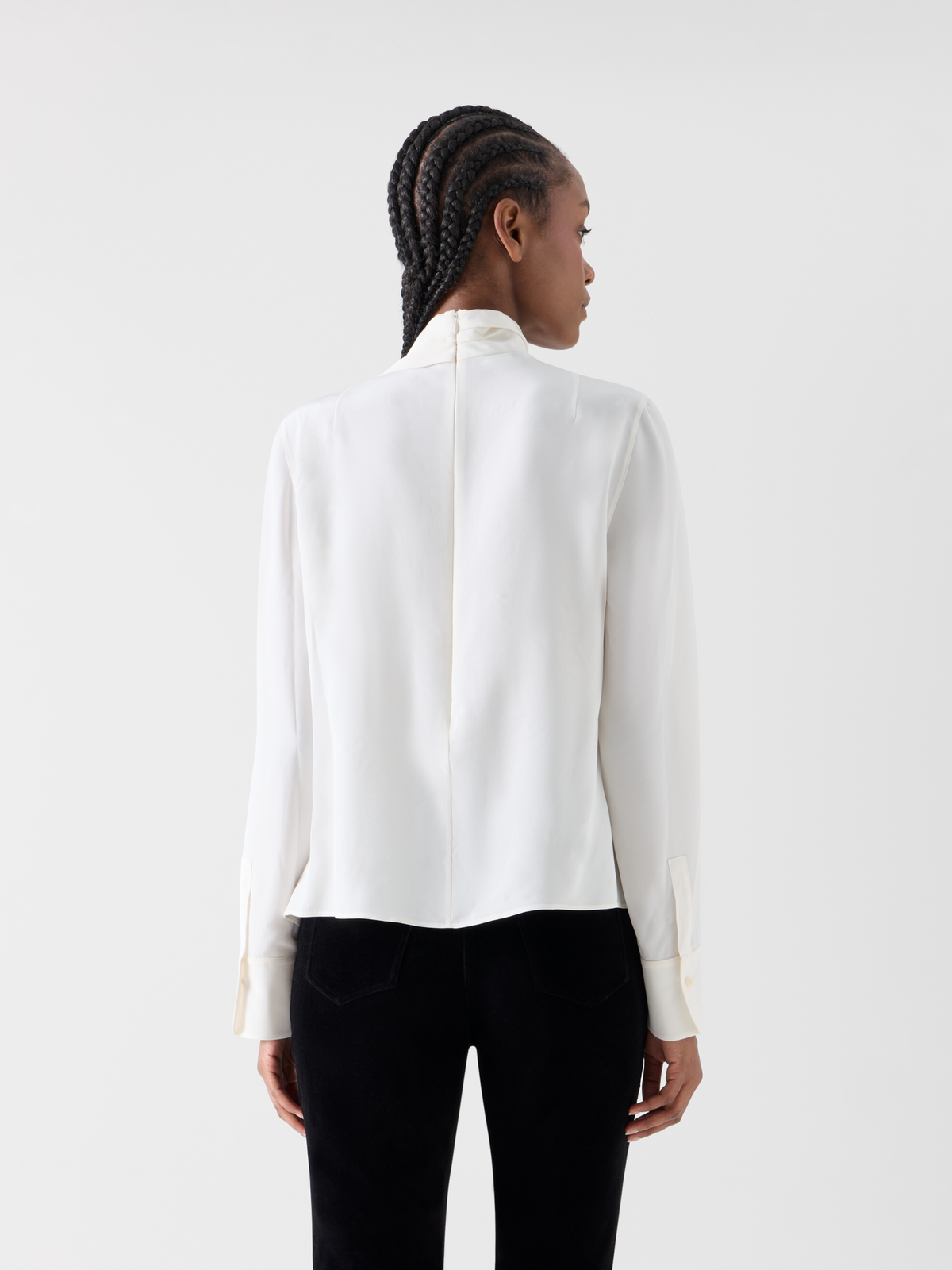 Designer Silk Blouse with Shawl Draping - ecru 