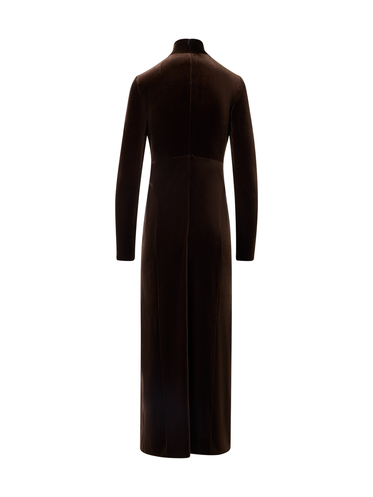 Designer Fitted Maxi Dress in Techno Stretch Velvet - brown
