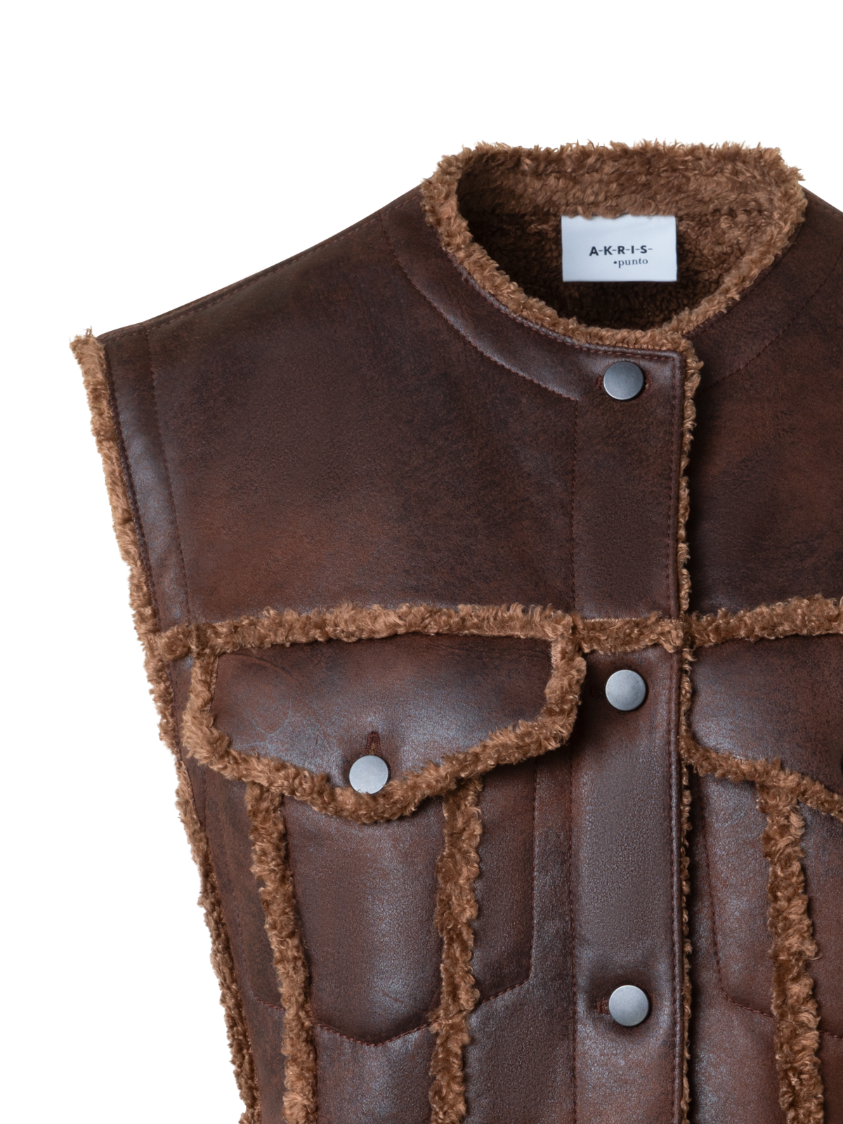 Designer Overized Faux Shearling Biker Gilet - neutral - brown