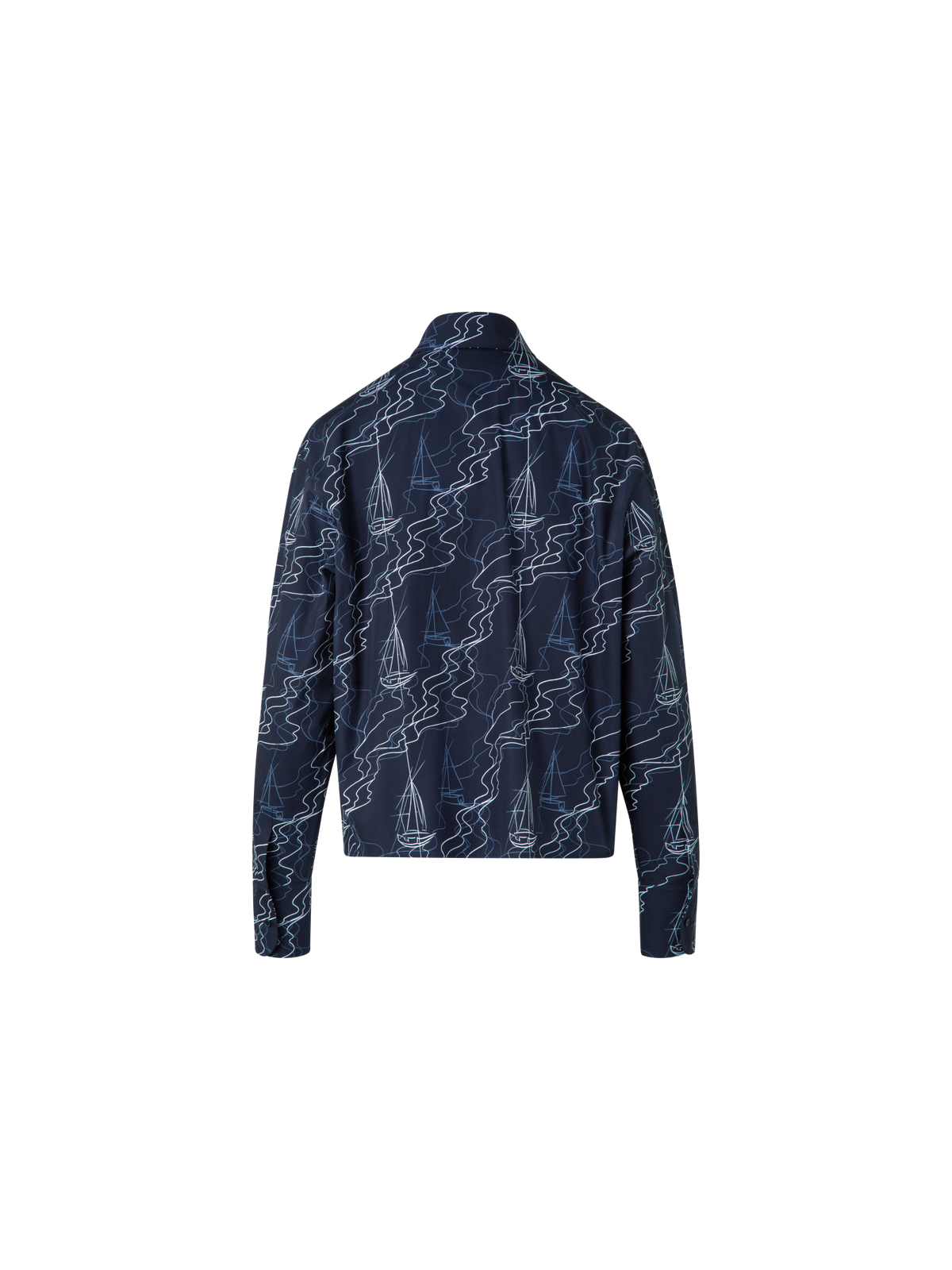 Designer Boxy Blouse in Cotton with Sailboat Print - navy - blue - multicolor