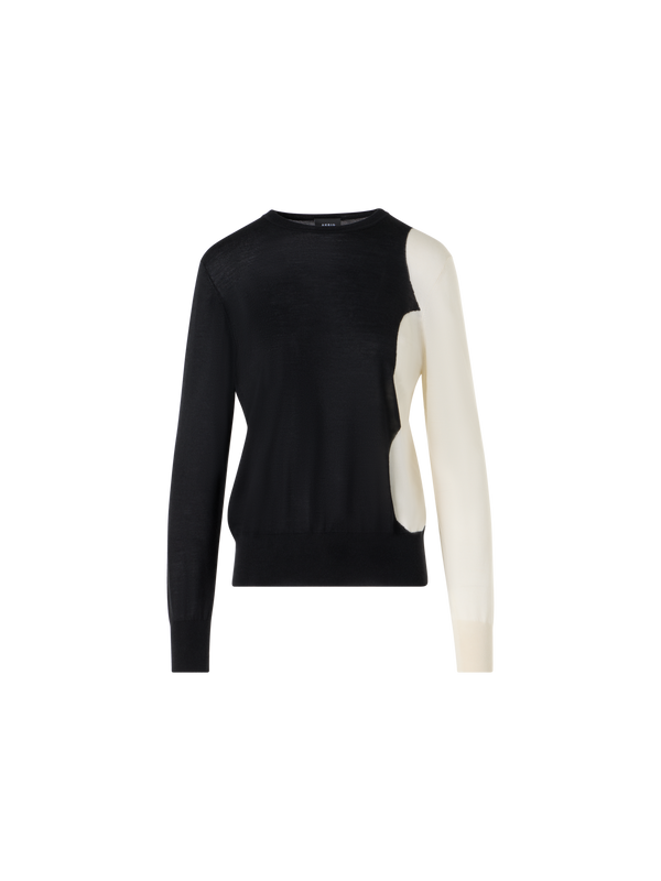 Designer Long Sleeve Cashmere Silk Cloud Intarsia Sweater - black