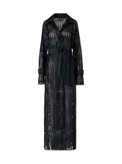 Designer Estelle Long Coat in Wave Guipure - black
