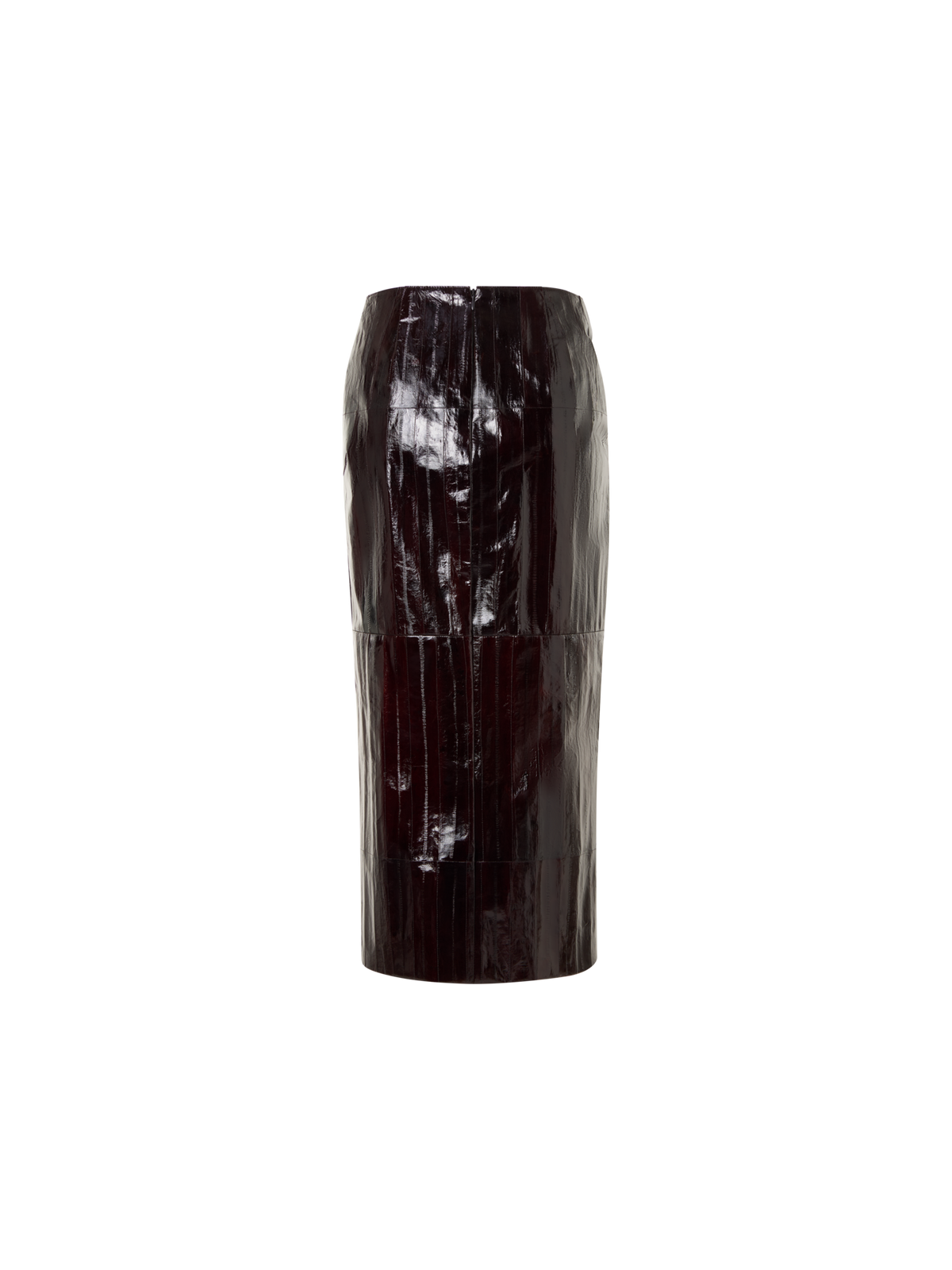 Designer Midi Pencil Skirt in Lacquered Eel Leather - brown