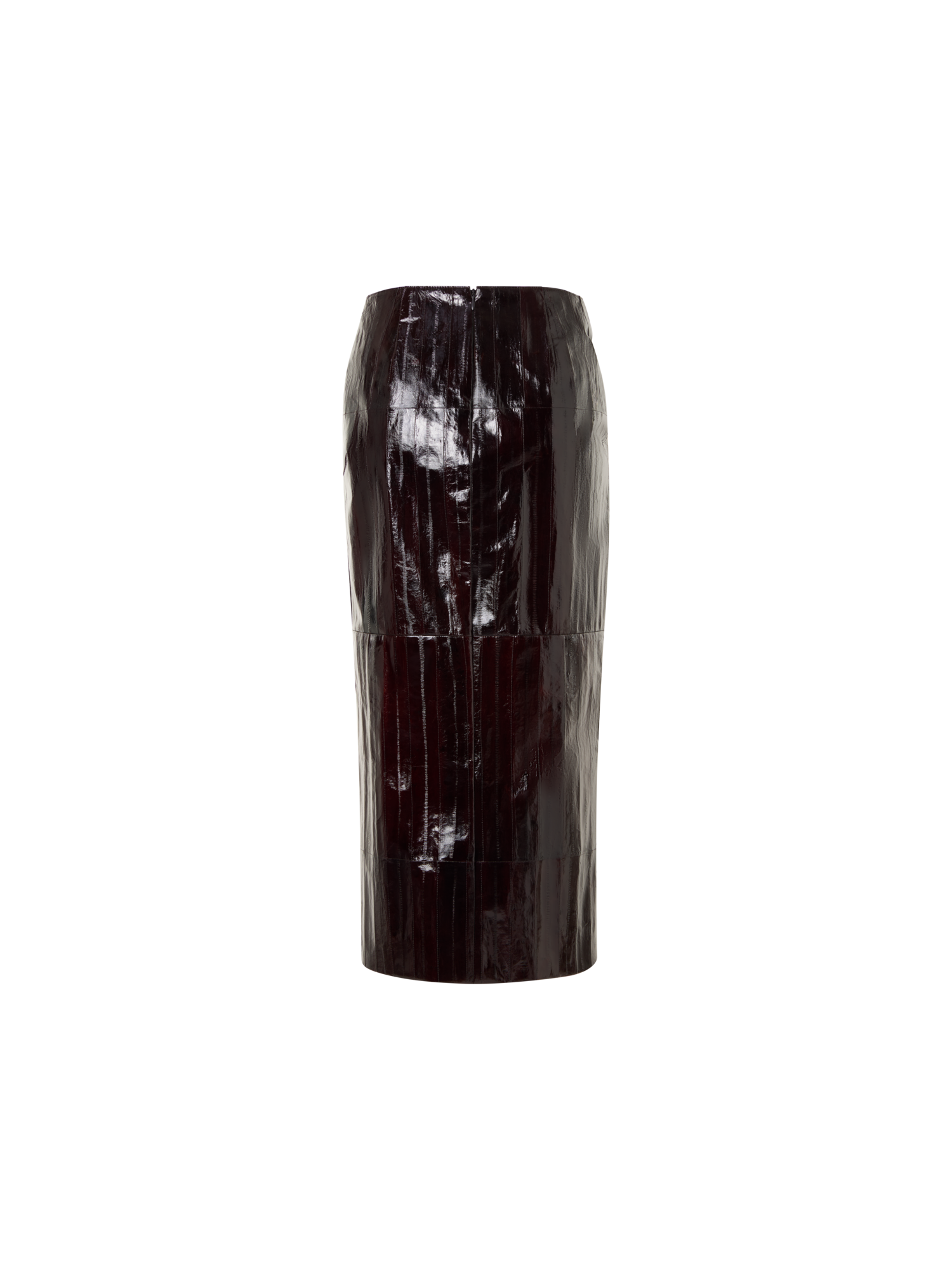 Designer Midi Pencil Skirt in Lacquered Eel Leather - brown