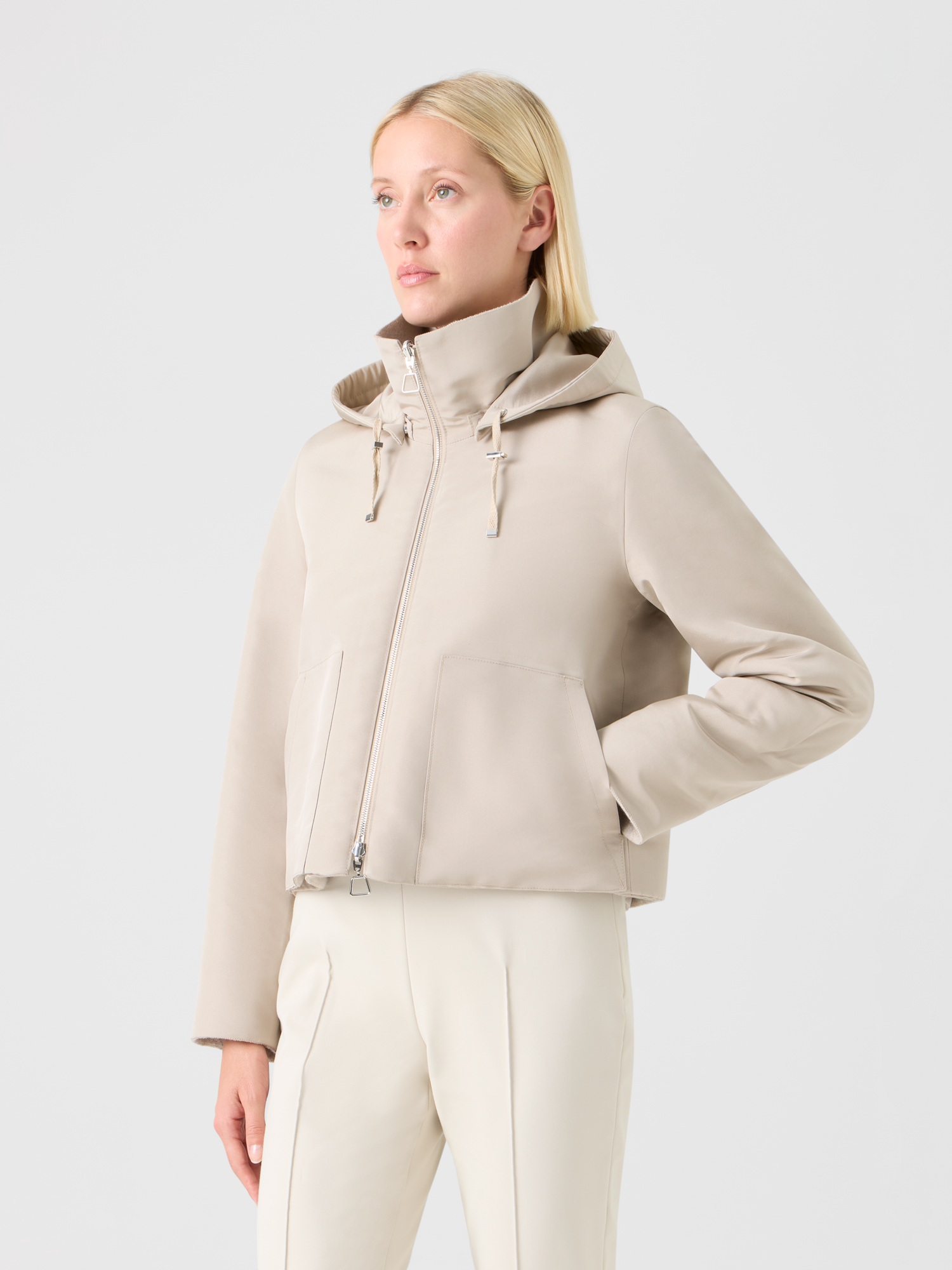 Designer Reversible Jacket in Cashmere Jersey to Silk - beige 