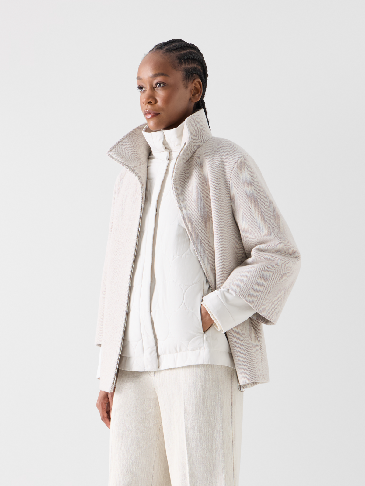 Designer Two-in-One Coat with Dot Quilt Layer - beige 