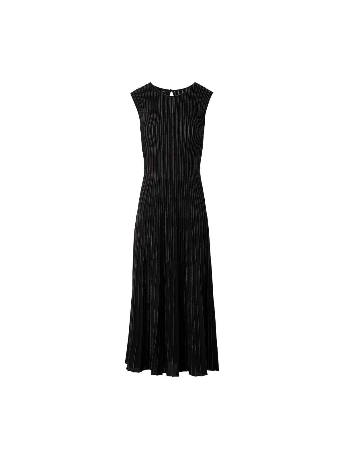 Akris Metallic Pinstripes Knit Sleeveless Midi Dress - Black-Gold Akris Metallic Pinstripes Knit Sleeveless Midi Dress - Black-Gold