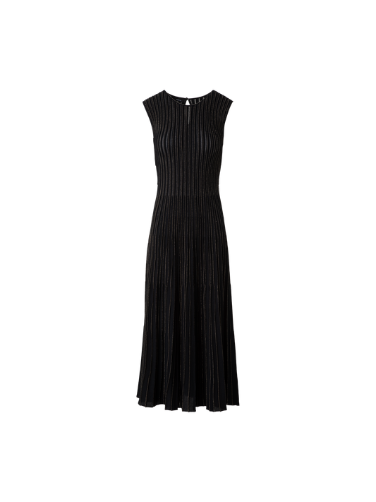 Designer Knit Dress with Golden Lurex Stripes - black - gold