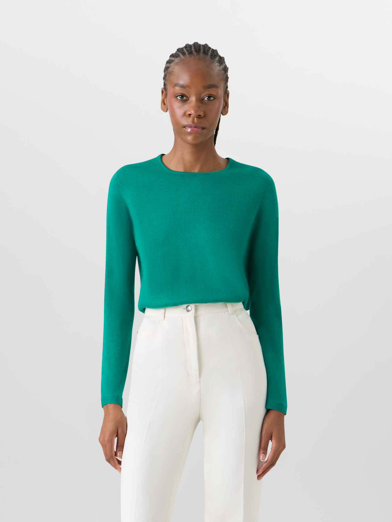 Designer Long-Sleeve Cashmere-Silk Knit Sweater - green 