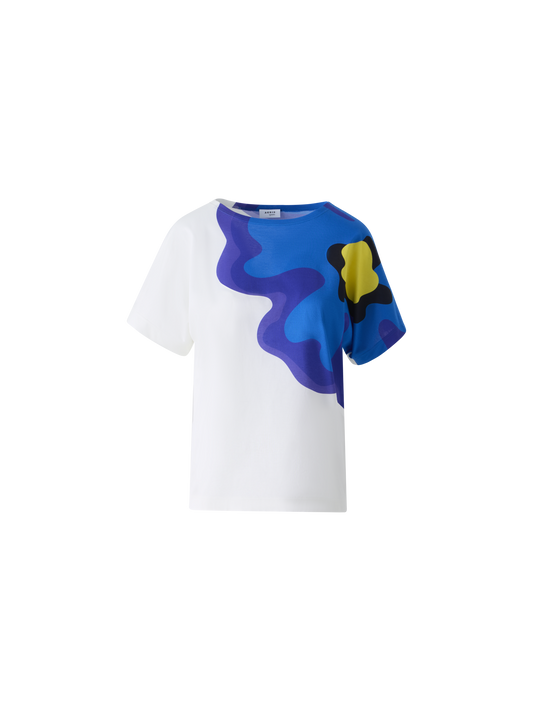 Designer Cotton T-Shirt with Pop Dot Flower - multicolor - white