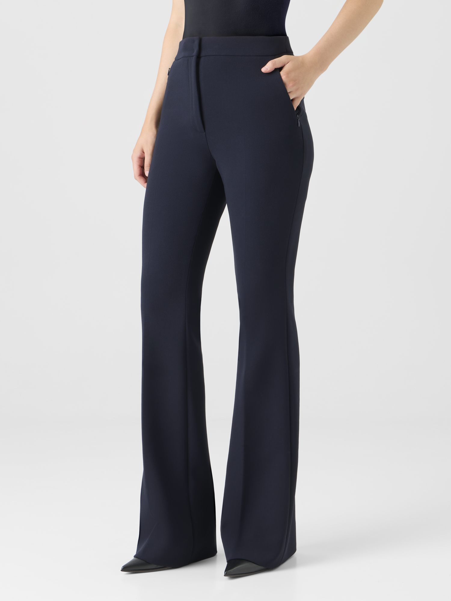Designer Bootcut Wool Bi-Stretch Pants - navy 