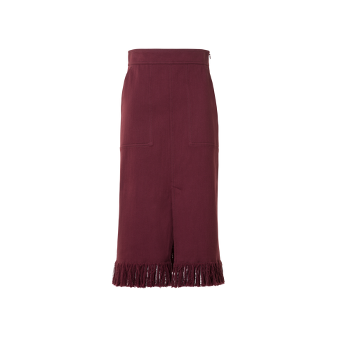 Cotton Denim Pencil Skirt with Fringes