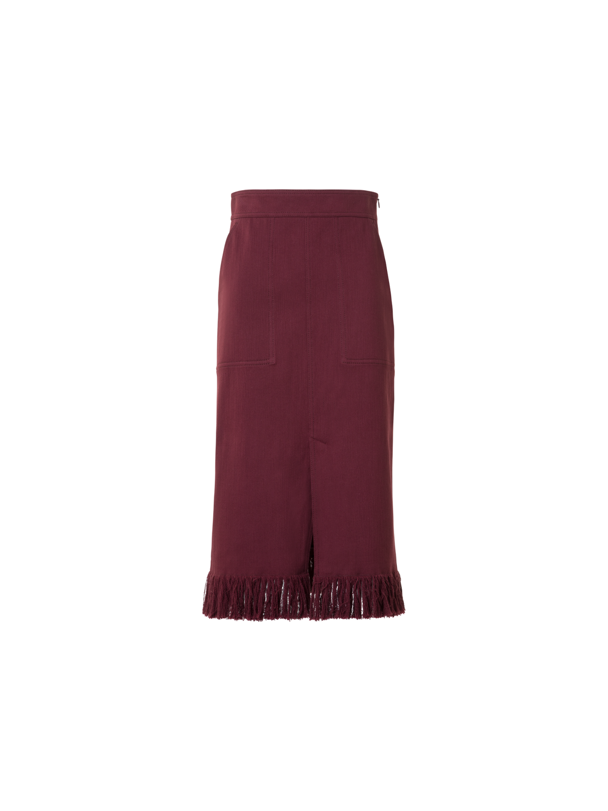 Designer Cotton Denim Pencil Skirt with Fringes - red - purple