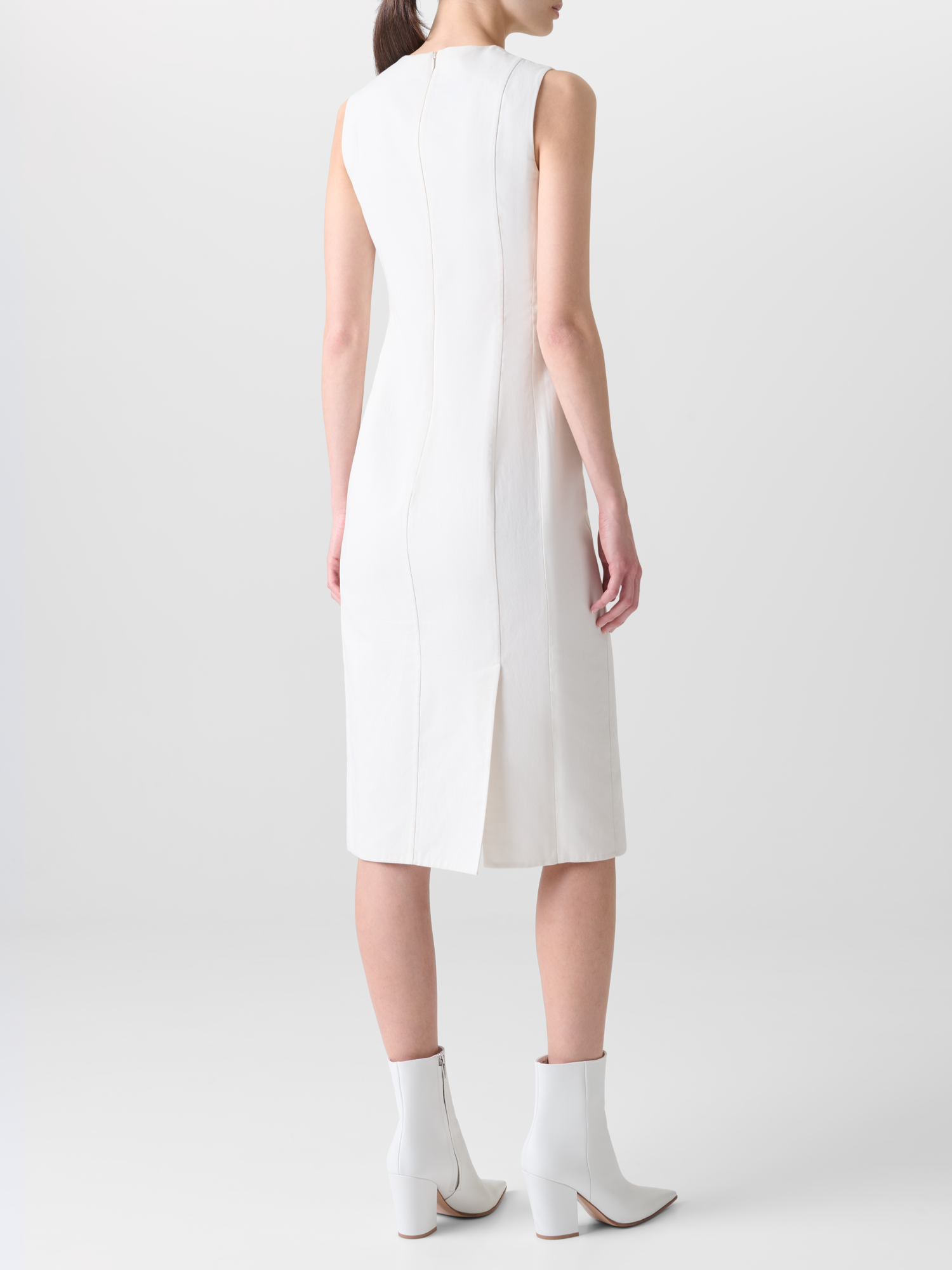 Designer Fitted Cotton Double-Face Sheath Dress - neutral - ecru - white