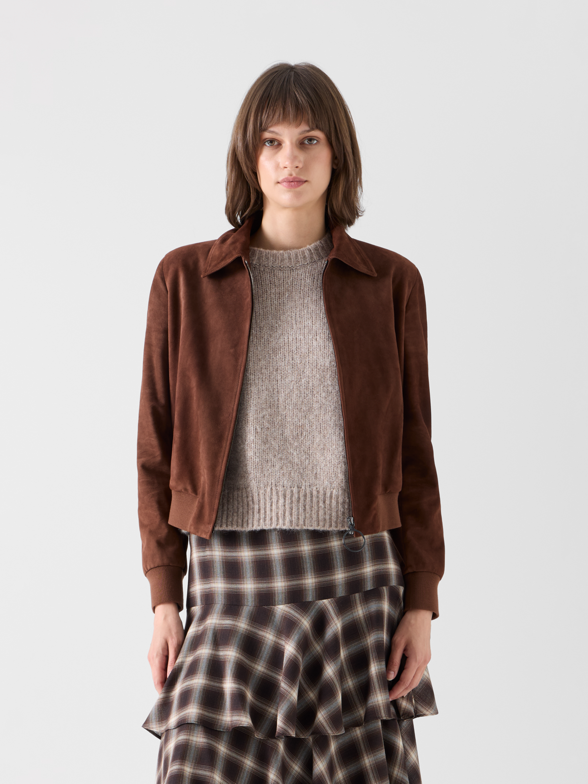 Designer Bomber Jacket in Suede Goat Leather - brown 