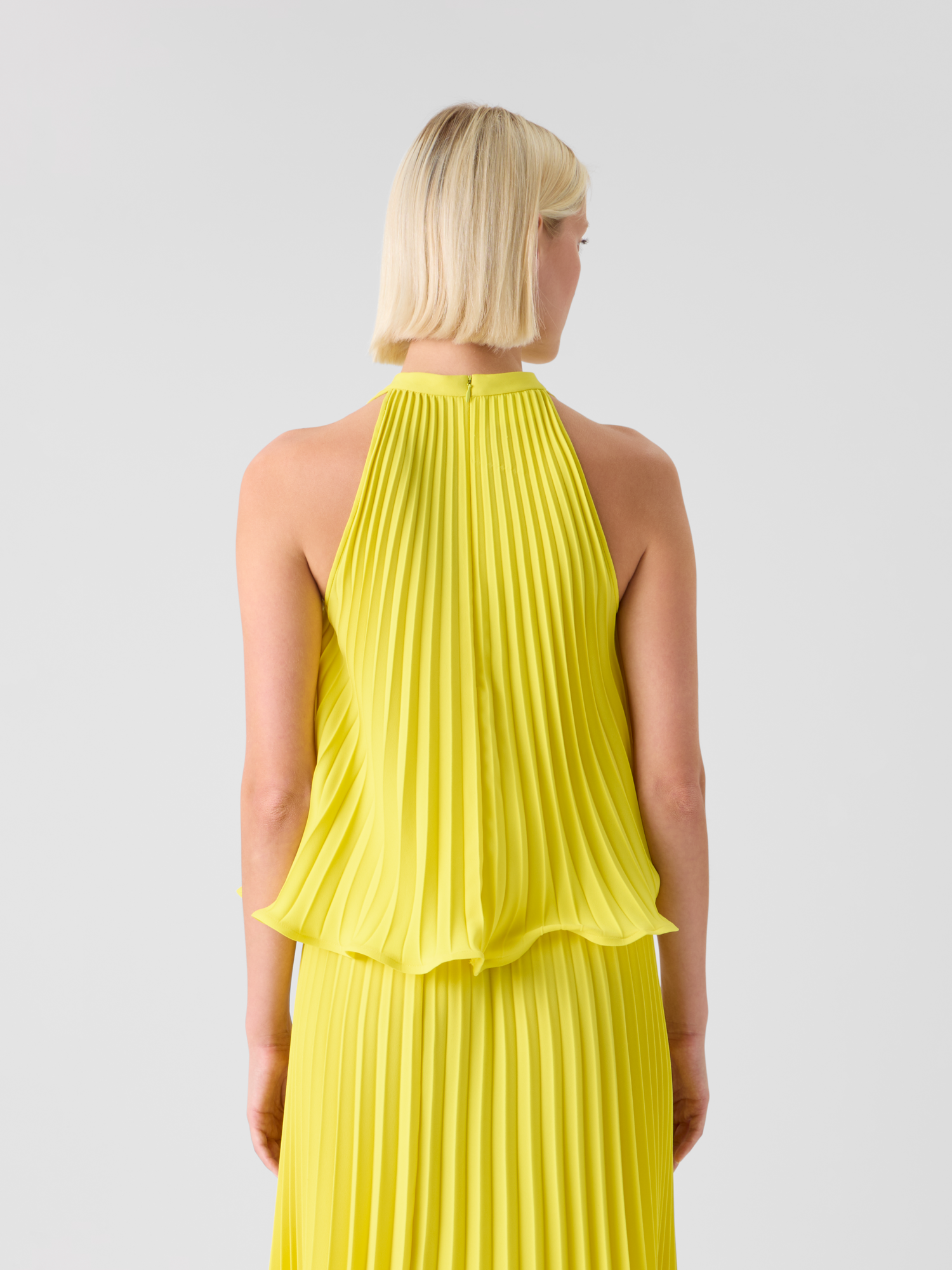 Designer Plissé Crêpe Halter Top - yellow 
