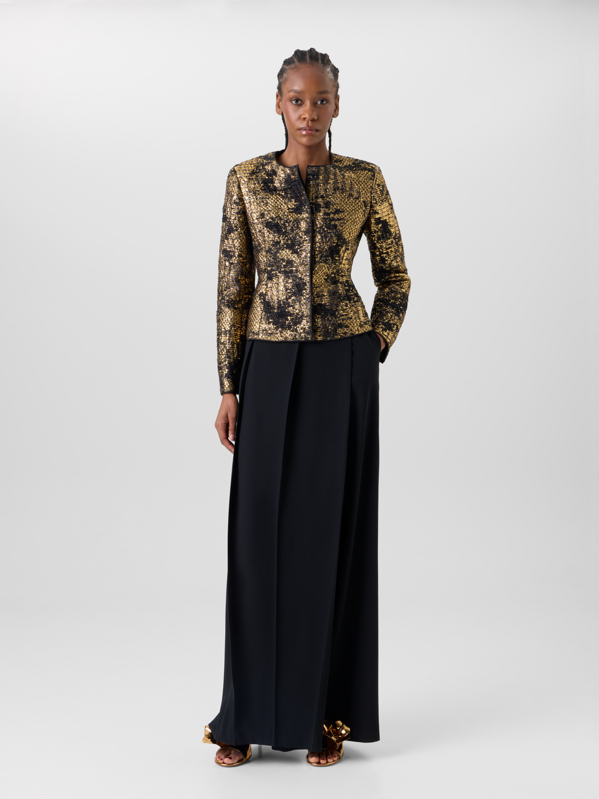 Designer Pleated Wide Pants in Wool Gabardine - black #editorial