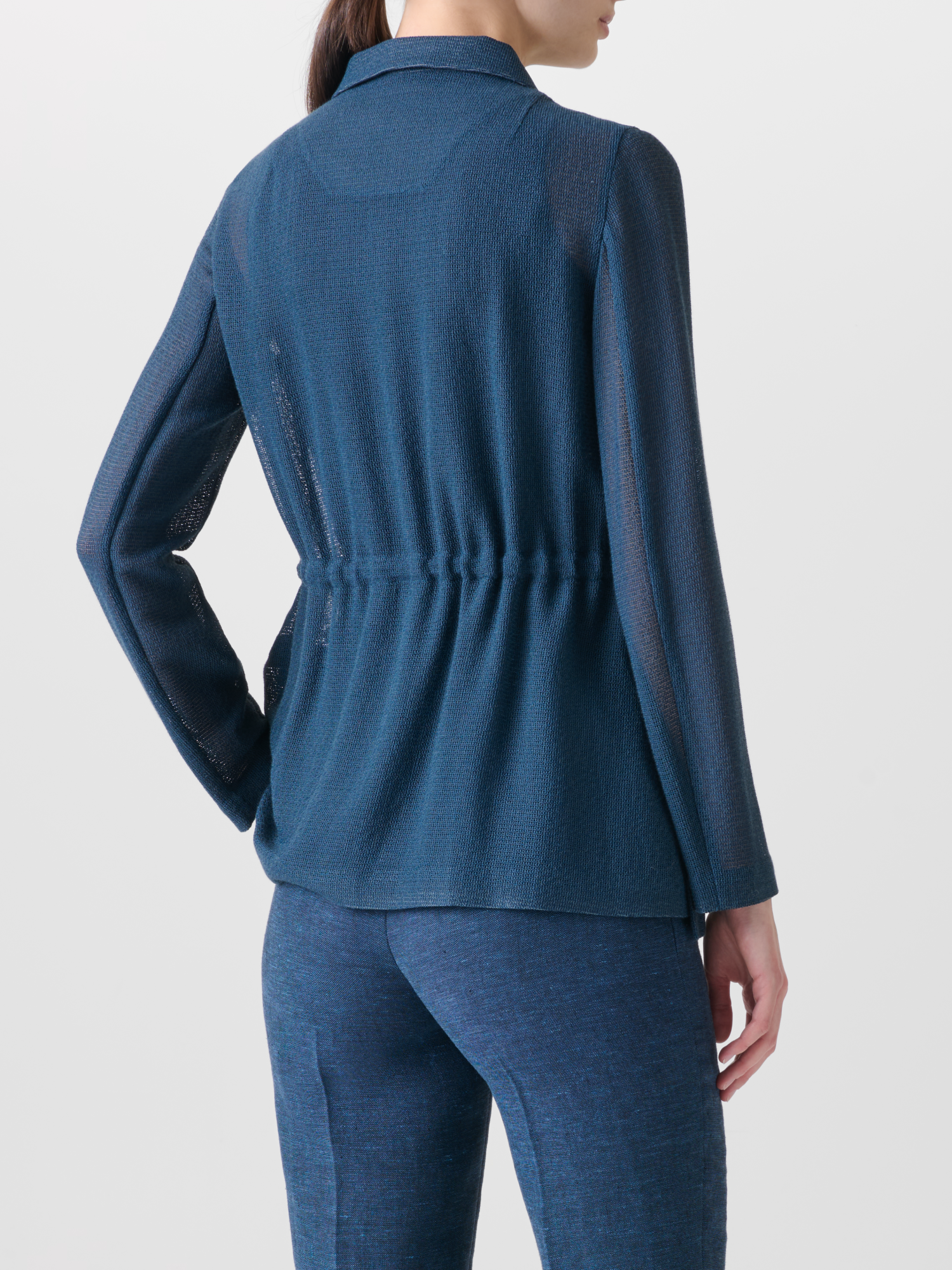 Designer Sheer Safari Jacket in Open Weave Structure - neutral - navy - blue 