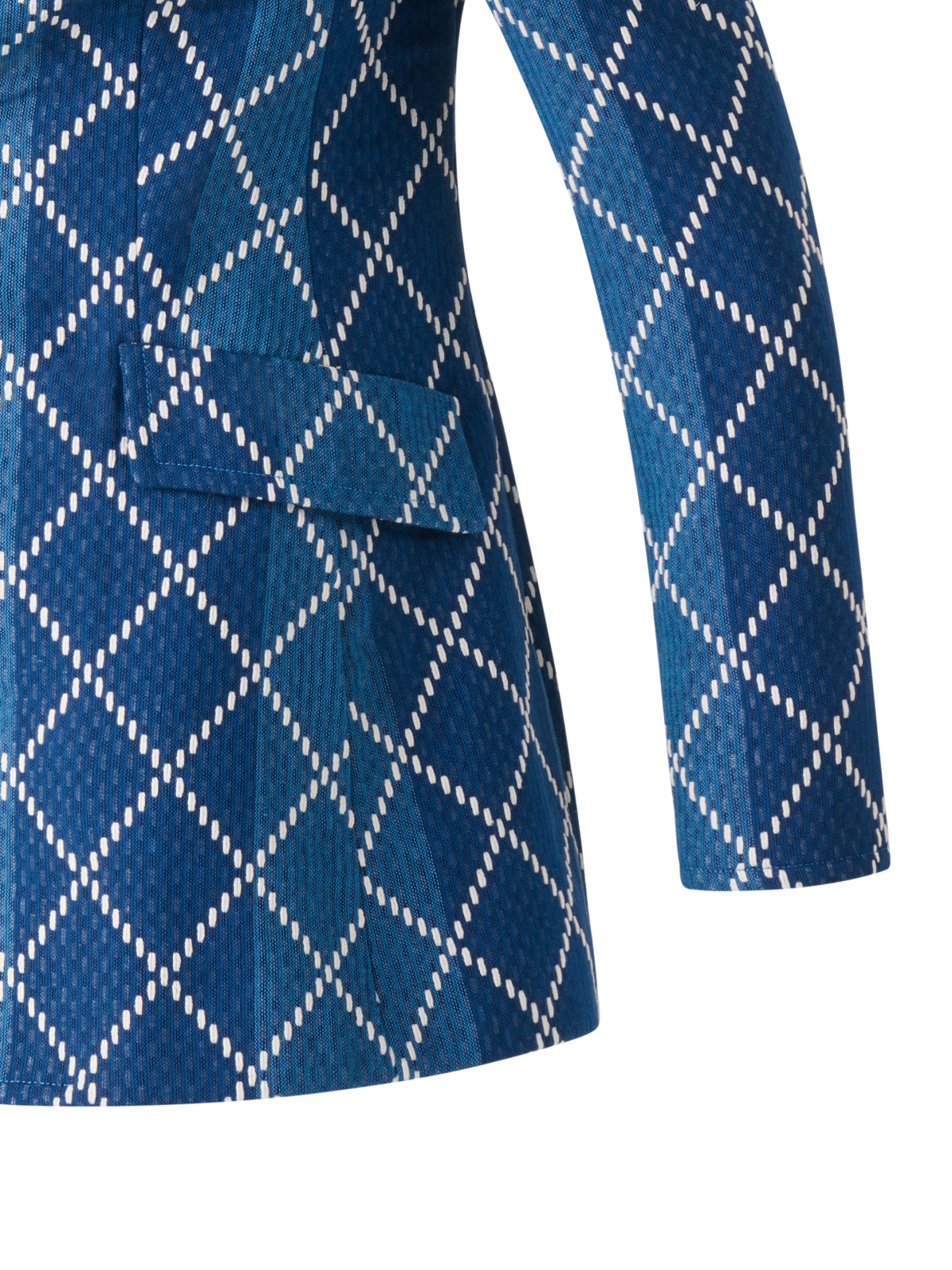 Designer Long Cotton Blazer with Diamond Jacquard - blue - multicolor
