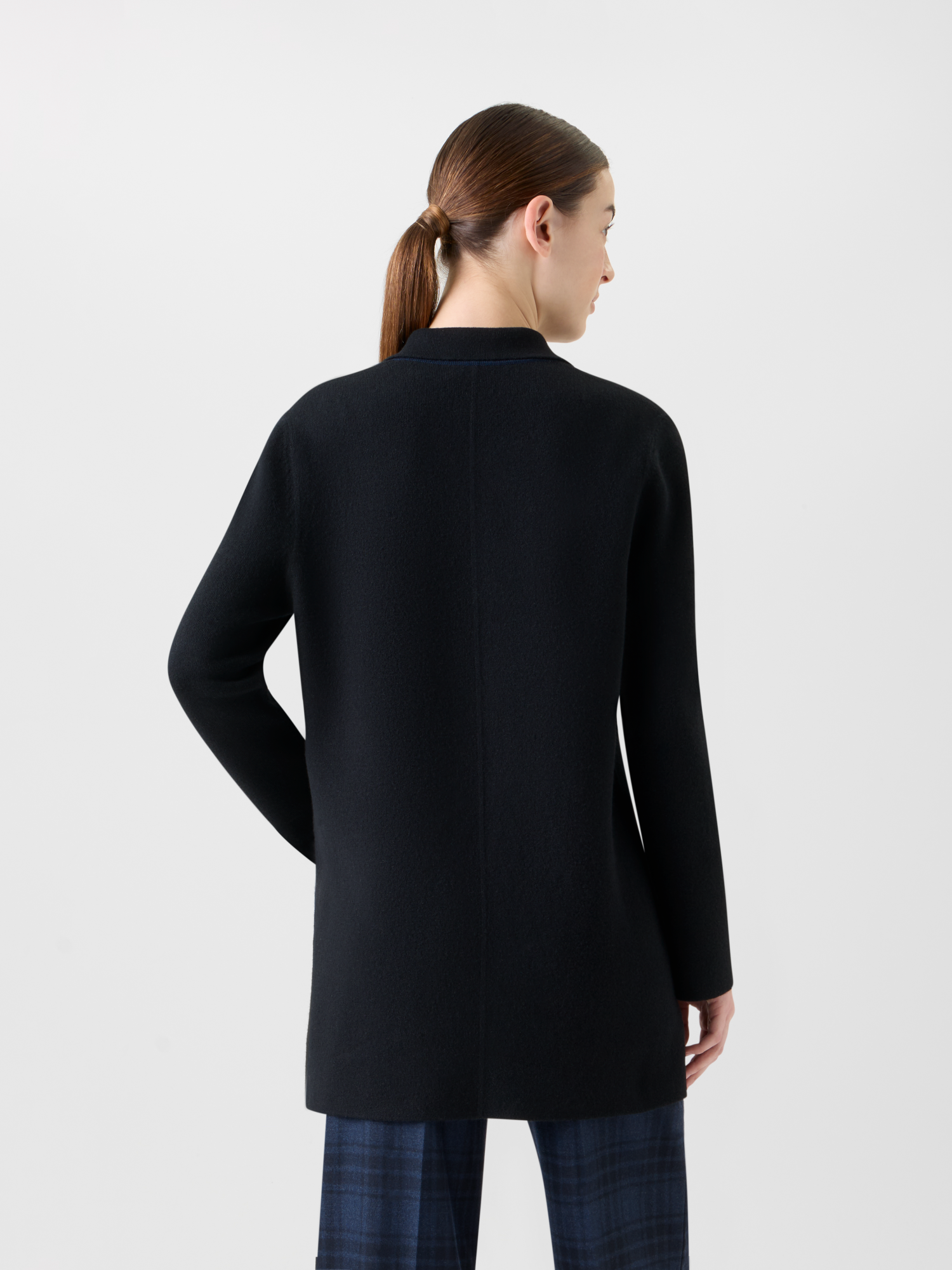 Designer Short Bi-Color A-Line Cashmere Double-Face Coat - neutral - navy - blue 