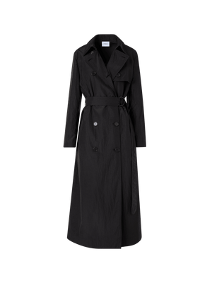 Designer Long-Sleeve Crinkled Parachute-Taffeta Long Trench Coat - black