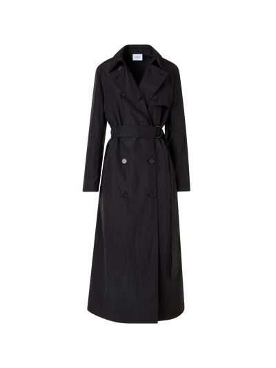 Designer Long-Sleeve Crinkled Parachute-Taffeta Long Trench Coat - black