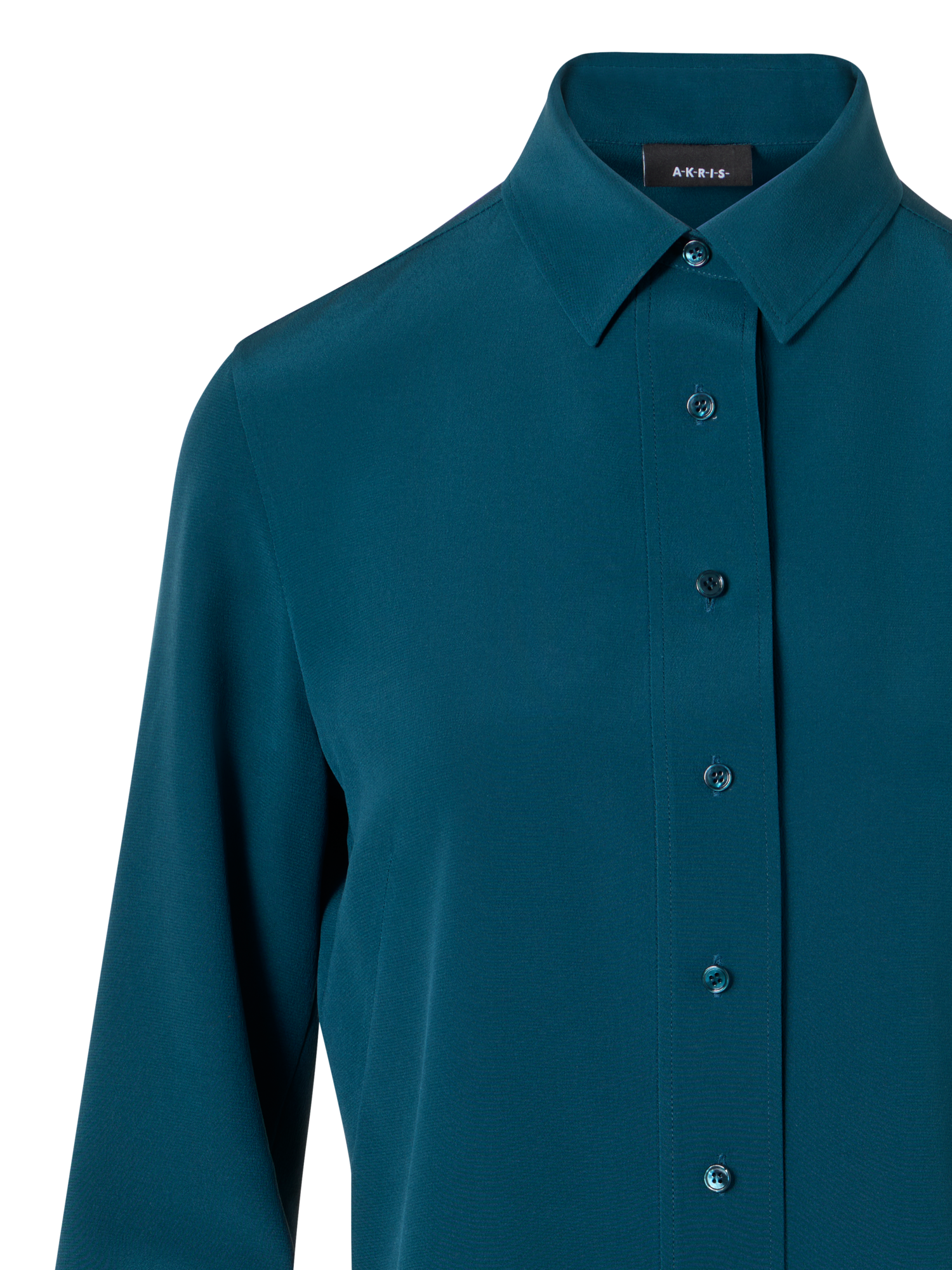 Designer Long-Sleeve Silk Crêpe Tunic Blouse - blue