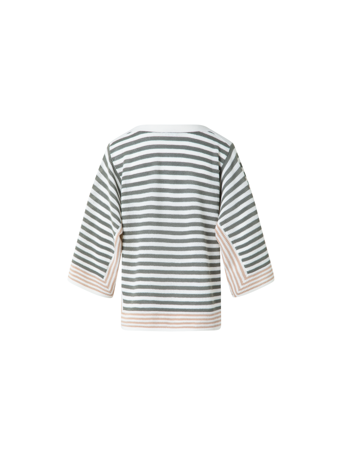 Designer Striped Volume-Sleeve Sweater in Merino Wool - neutral - green - multicolor