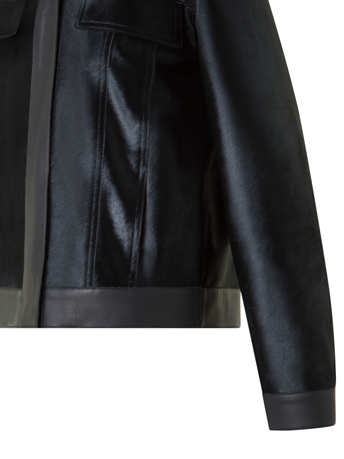 Designer Short Shearling Jacket with Leather Trim - black - neutral