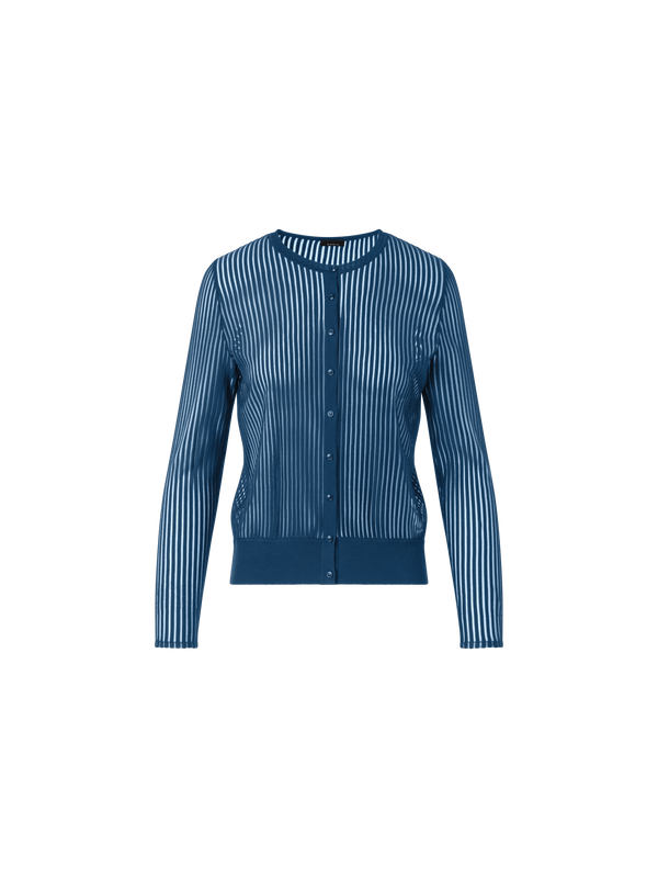 Designer Knit Cardigan in Silk Blend Structured Lines - blue