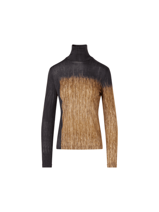 Designer Cashmere Silk Shirt in Oro Lienzo Print - multicolor - black - brown