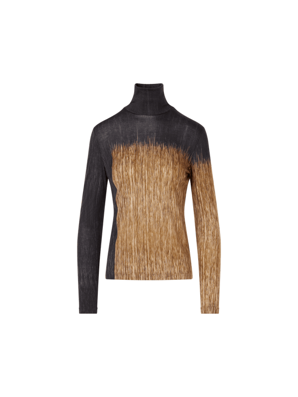 Designer Cashmere Silk Shirt in Oro Lienzo Print - multicolor - black - brown