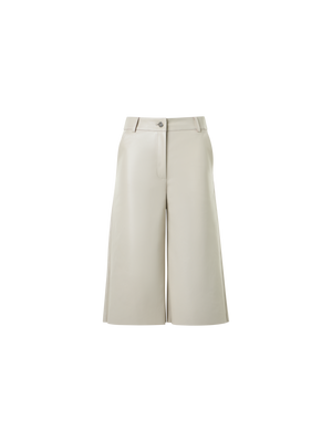 Designer Lacquered Leather Wide-Leg Bermuda Shorts - beige