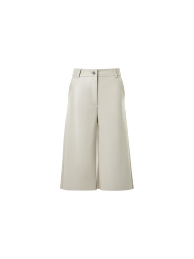 Designer Lacquered Leather Wide-Leg Bermuda Shorts - beige