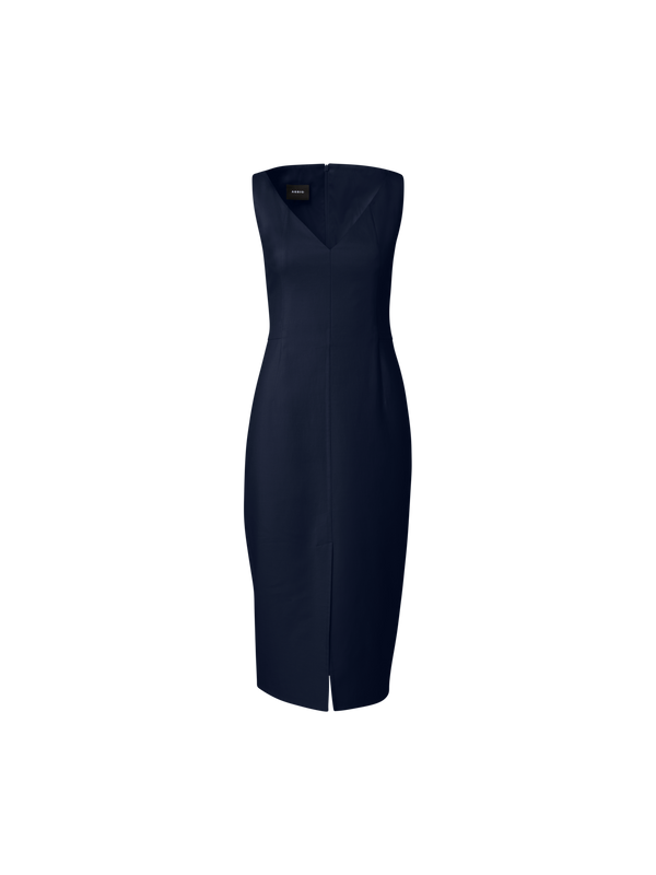 Designer Cotton Silk Double-Face Sheath Dress - navy - blue