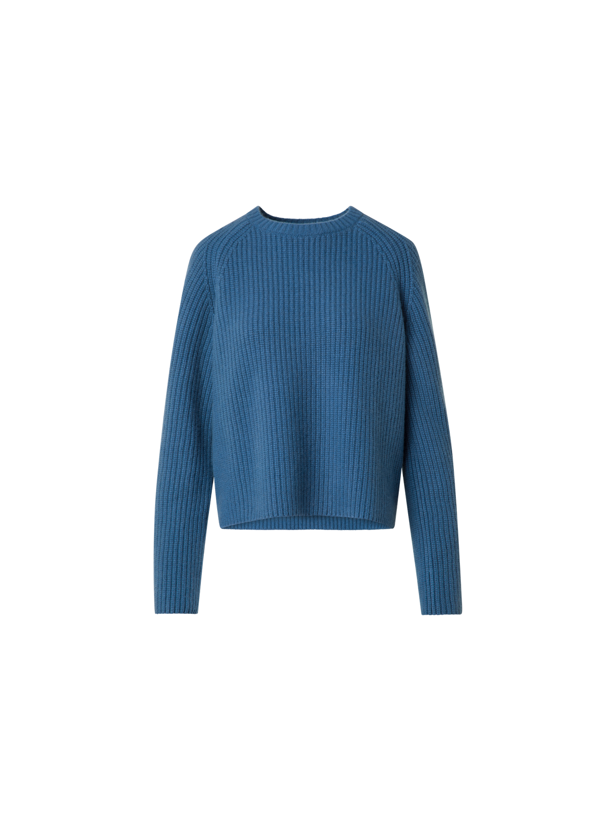 Designer Boxy Rib Knit Sweater in Pure Cashmere - blue
