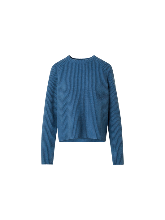 Designer Boxy Rib Knit Sweater in Pure Cashmere - blue