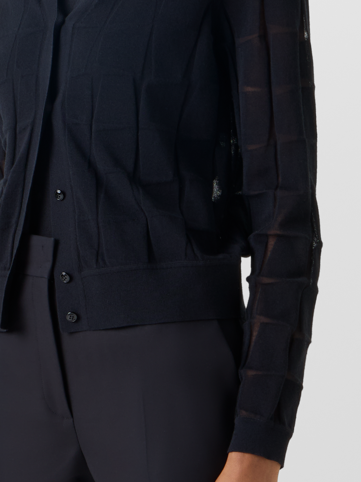 Designer Long-Sleeve Trapezoid Jacquard Knit Cardigan - black #editorial