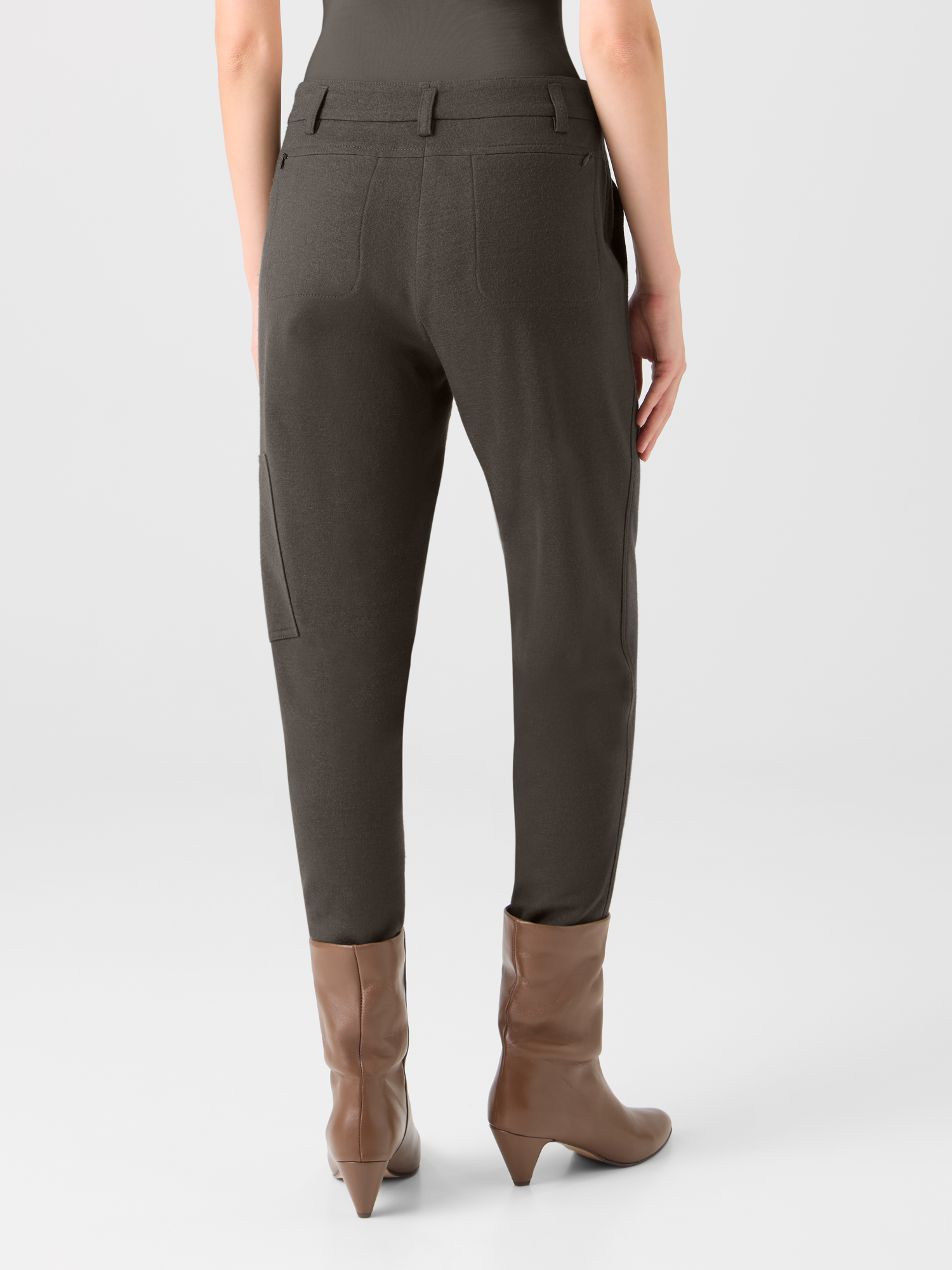 Designer Tapered Felted Wool Jersey Cargo Pants - neutral - brown 