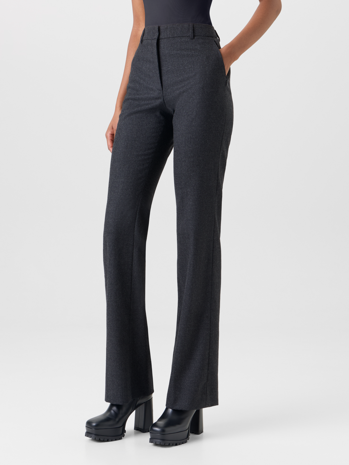 Designer Bootcut Pants in Wool Stretch Flannel - grey 