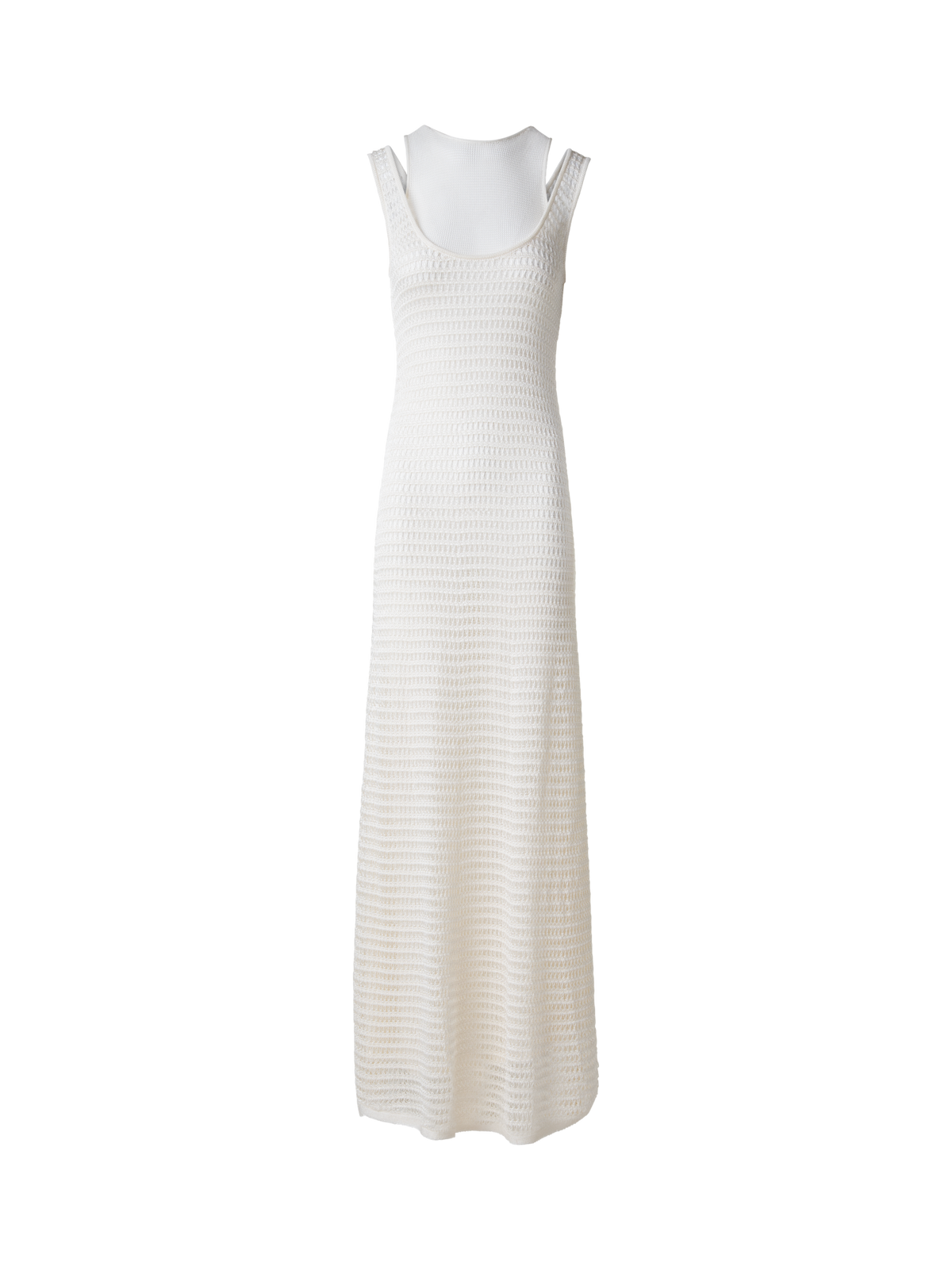 Designer Bodycon Knit Dress in Layered Viscose Crochet - neutral - ecru - white