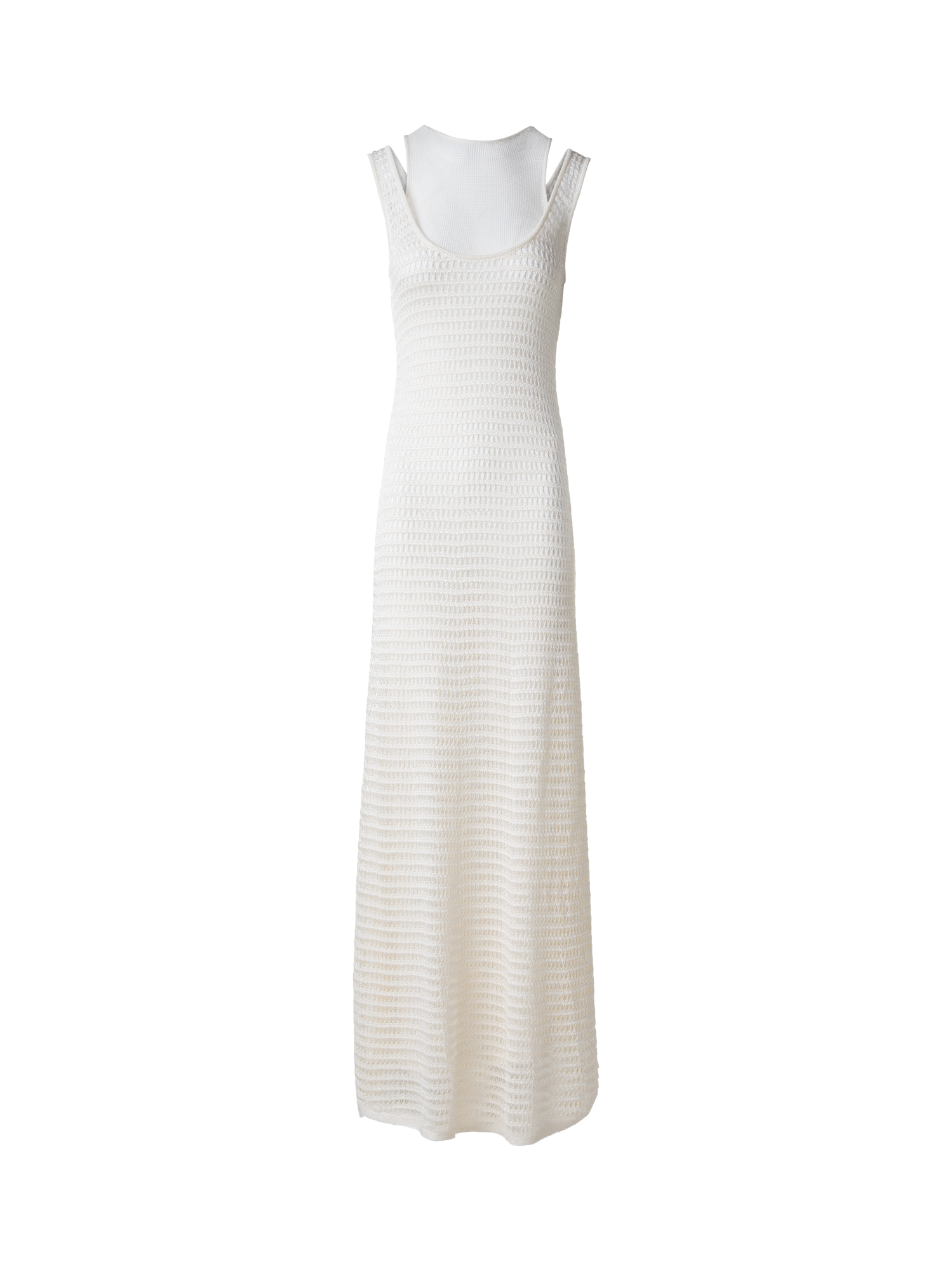 Designer Bodycon Knit Dress in Layered Viscose Crochet - neutral - ecru - white